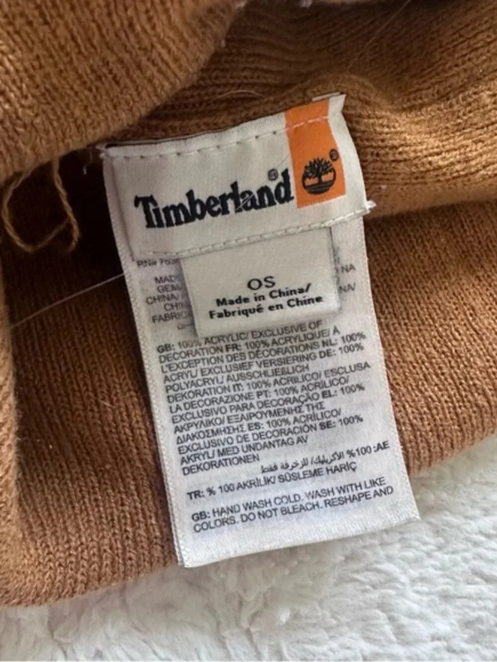 Timberland | Wheat Cuffed Ribbed Knit Beanie with Tonal Logo Patch | One Size